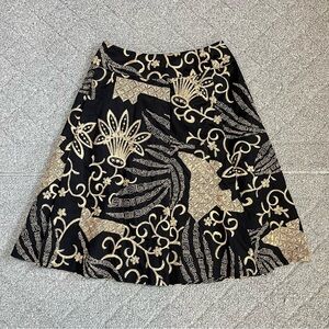 Talbots Collection A Line Skirt Size 2 Petite Black with Tan Allover Embroidery